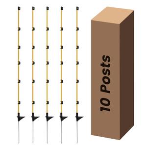 Step in Electric Fence Posts 3/8" x 50", Portable & Weather-Resistant Fiberglass Fence Posts for Temporary Electric Fencing, Farm Livestock, Garden & Pet Containment - 10 PCS (Yellow)