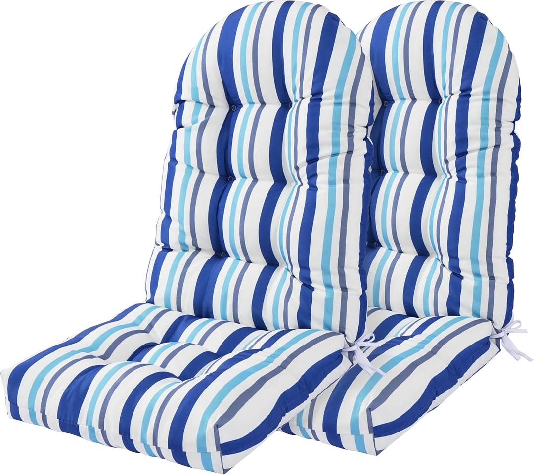 Enipate Weather Resistant Adirondack Chair Cushions Set of 2, High Back Rocking Chair Cushion, Indoor Outdoor Patio Tufted Thicken Lounge Cushion Seat Pads (New Striped Blue 2-pack)