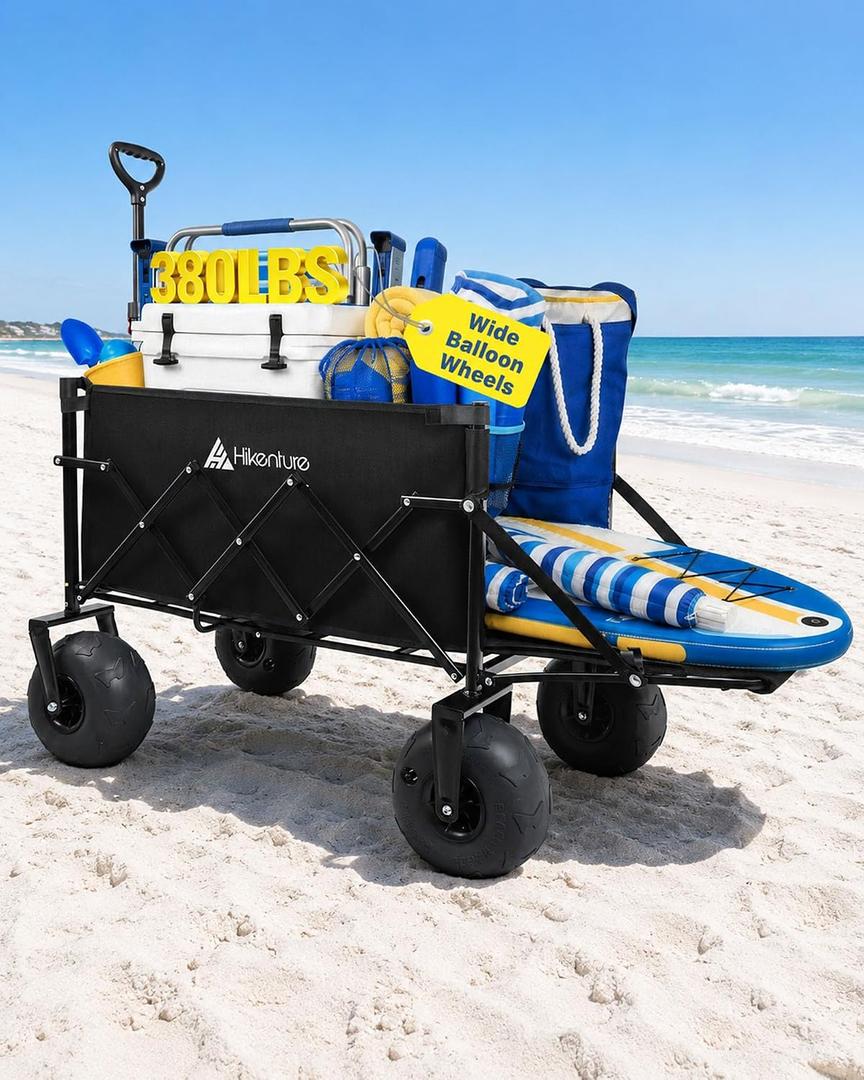 Hikenture Beach Wagon with Balloon Wheels, Collapsible Beach Cart 380 lbs