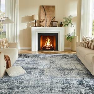9x12 Washable Area Rug - Modern Abstract Distressed Vintage Carpet with Non-Slip Backing, Stain Resistant & Non-Shedding for Living Room Bedroom, Dining Table, Home Office, Grey White, 9'x12'