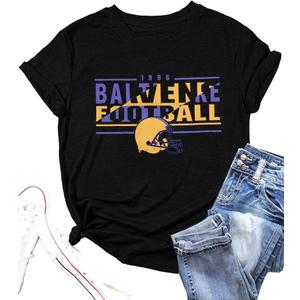 Women's Football Team T-Shirts - Vintage & Casual Short Sleeve Tees for Fans (Black, L)