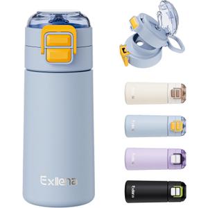 14oz Small Insulated Water Bottle with Pop-Open Soft Straw & Spout 2-in-1 Lid, Small Travel Water Bottle Leak Proof for Cold&Hot Drinks, BPA-Free, Ideal for Handbag, Yoga, Sport(Blue)