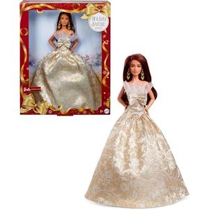 Barbie Signature 2025 Holiday Fashion Doll with Dark Brown Hair Wearing Silver & Gold Gown, Seasonal Collectible Includes Displayable Packaging & Doll Stand