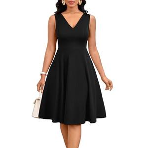 Nmoder Summer Dresses for Women Flowy Casual Midi Dress Cocktail Vacation Sundresses with Pockets Black M