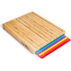 Cutting Boards for Kitchen  Bamboo Cutting Board Set with 6 Color-Coded Flexible Chopping Mats, Easy Clean Wood and Dishwasher-Safe Plastic, Large 1712, Knife-Friendly by Cooler Kitchen