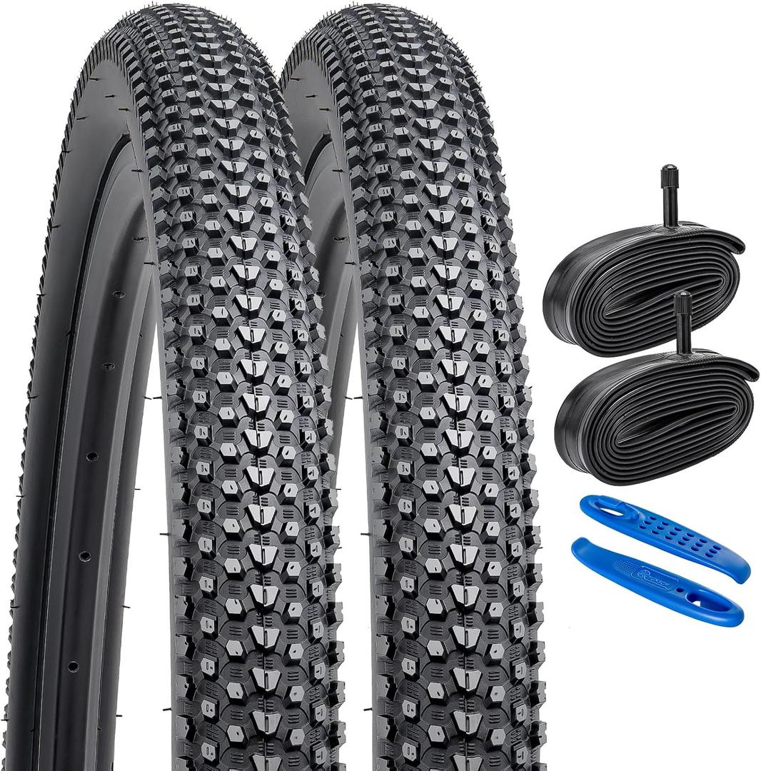 YUNSCM 2-PCS 24" Mountain Bike Tires 24 x 2.10/52-507 and 24" Heavy Duty Bike Tubes Schrader Valve Compatible with Mountain Bike 24 x 2.0 24x2.10 24x2.125 Bicycle Tires and Tubes(Y-1018)