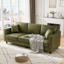 Garvee 85 Inches 3-Seater Sofa Couch with 2 Throw Pillows, Faux Leather Couch with Wide Armrests , Wood Legs, Deep Seats, Back Cushion, Sturdy Support Feet, Sofa Couches for Living Room, Office, Olive Green