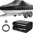 Boat Covers 14-16ft, 0.33mm Thickened Dual-PVC Coated 100% Waterproof Trailerable Boat Cover Heavy Duty with Winch & Cable for Tri-Hull, V-Hull, Fishing, Bass Boat, Easy to Install, 96" Wide