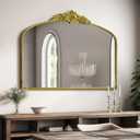 Antique Gold Arched Wall Mirror, 48"x30" Baroque Vintage Mirror with Ornate Metal Frame, Large Traditional Home Decor Bathroom/Wall/Vanity/Mantel/Bedroom/Entryway/Hallway