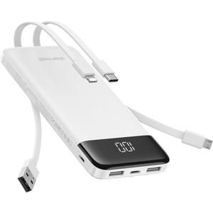 Charmast Portable Charger with Built in Cables, 10000mAh Slim Power Bank, 15W USB C in&Out Port High Speed Charging External Charger, Battery Pack Compatible with iPhone 16 15 13 Samsung Google iPad (white)