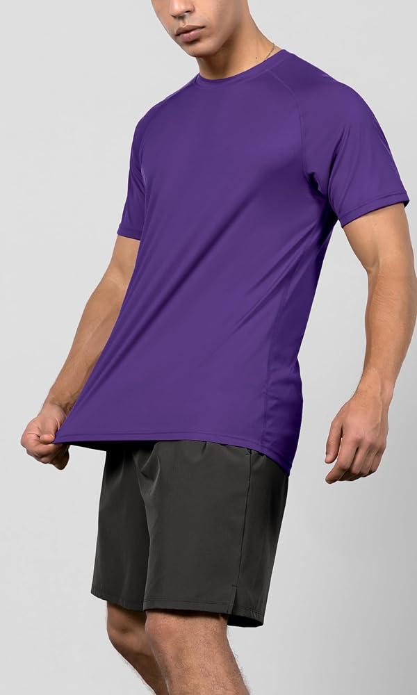 ODODOS Men's Quick Dry Short Sleeve Shirts UPF 50+ Sun Protection SPF Athletic Tops Workout T-Shirts, Purple, Medium