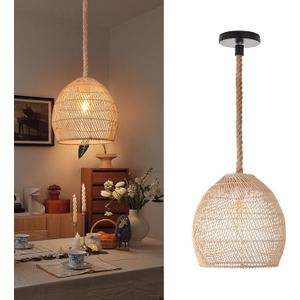 Arturesthome Mini Natural Rattan Pendant Light for Kitchen Island, Woven Lamp Shade Chandelier, Handmade Hanging Ceiling Light Lampshade, Rope Lamp D 9.8inx10.6in