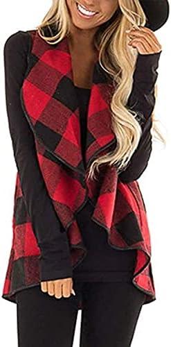 YACUN Women Plaid Vest Lapel Open Front Sleeveless Jacket Outerwear Cardigan with Pockets. 2 XL