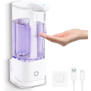 Automatic Hand Soap Dispenser Touchless: 550ml Wall Mount 3 Gear Adjustable Liquid soap Dispenser- Free Touch Electric Soap Dispenser Rechargeable with Sensor for Kitchen (White-update)