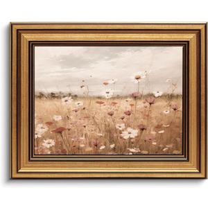 Gold Framed Wall Art Vintage Floral Canvas Art Farmhouse Spring Picture Wildflower Wall Decor Antique Prints Rustic Botanical Paintings Landscape Artwork for Bedroom Living Room 8x10 Inch
