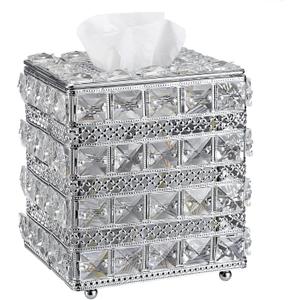 Sumnacon Crystal Square Tissue Box Cover - Sparkling Cube Glass Tissue Box Holder, Decorative Facial Tissue Holder for Bedroom Bathroom Dresser Night Stand Table Countertop Home Decor, Silver