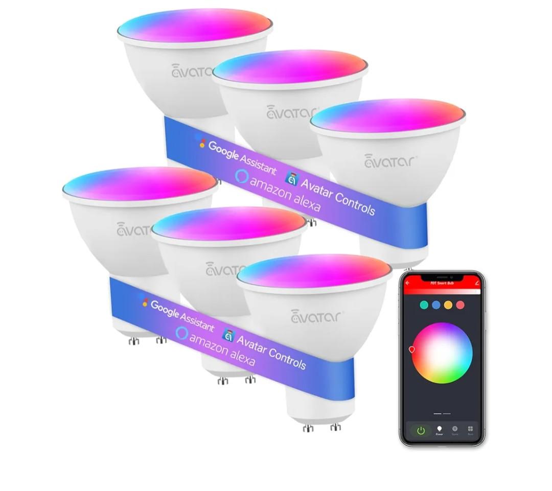 6 Pack GU10 Smart Bulbs, 5W GU10 LED Light Bulb, Color Changing, Dimmable, Music Sync, Timer, Group Control WiFi Recessed Track Light Bulbs Compatible with Alexa, Google Assistant