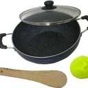 Deep Kadhai Induction Base Non-Stick Kadai with Glass Lid Frying Wok Flat Bottom Non Stick All Purpose Pan Aluminum Kadhai Deep Fry Pan 2.2 litre