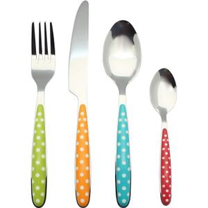 ANNOVA 24PCS Flatware Set - Stainless Steel Silverware/Cutlery with Color Handles - 6 x Dinner Forks, 6 x Dinner Knives, 6 x Dinner Spoons, 6 x Dessert Spoons - Service for 6 (Mix Color)