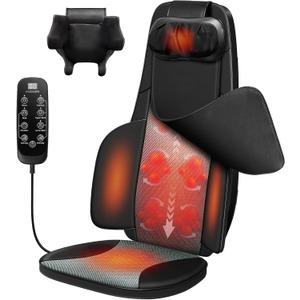 Flekzo Back Massager for Chair with Heat, Shiatsu Neck and Shoulder 4D Kneading Deep Tissue Massage Chair Pad, Electric Portable Seat Cushion for Muscle Back Pain Relief Home Office Use, Black