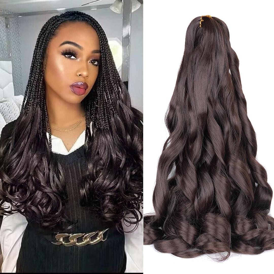 French Curly Braiding Hair,#4 Brown Synthetic Bouncy Braiding Hair 75g/Pack Crochet Hair Extensions 24Inch 8Pack French Curl Braiding Hair Extensions