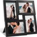 4x6 Collage Picture Frame with Real Glass, 4 Opening Wooden Photo Collage Frame with Stand, Family Multi Picture Frame for Wall or Tabletop Display, 4 Photo Gallery Frame for Home Decor, Black
