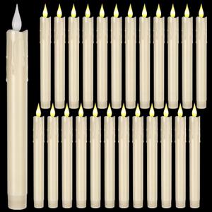 Baquler 24 Pcs 8.8 Inch Ivory Flameless Taper Candles LED Candle Sticks Battery Operated Flickering LED Candlestick Window Plastic Candle for Wedding Halloween Christmas Decor(No Battery)