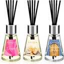 3 Pack Reed Diffuser, Scented Oil Diffuser with 15 Sticks, Escape/Vanilla/Moroccan Amber, Air Freshener for Bathroom & Office, Holiday Home Fragrance, Gift idea, Each 1.7Fl Oz, Total 5.1Oz