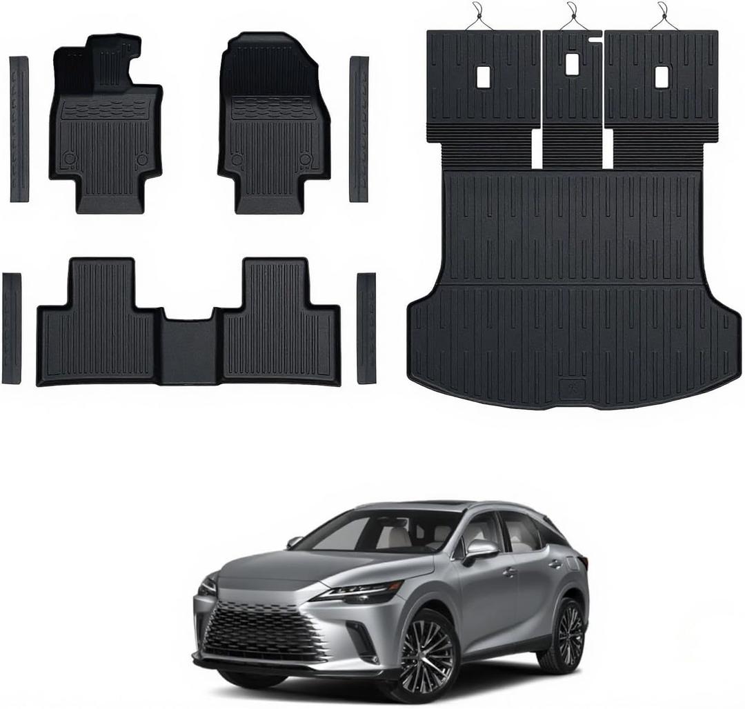 Floor Mats for Lexus RX350/RX350H/RX500h 2023-2026, All Weather Floor Mats Trunk Cargo Liner with Backrest Protectors and Door Sill Guards Accessories, Full Coverage Set (Not fit RX450h & PHEV)