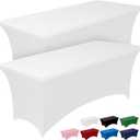 Pureegg Spandex Tablecloth 8ft - 2 Pack, Fitted and Tight Cloth for Rectangle Table, Wrinkle-Free and Stretch Table Cover for Party, Wedding, Banquet and Birthday, White