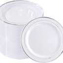 bUCLA 100Pieces Silver Plastic Plates - 6.25inch White with Silver Rim Disposable Salad/Dessert/Appetizer/Small Cake Plates for Weddings, Parties & Gathering