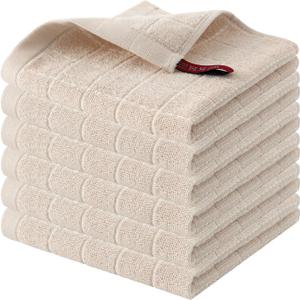 Homaxy 100% Cotton Terry Kitchen Dish Cloths, Ultra Soft and Absorbent Dish Towels for Kitchen, Suitable for Drying and Washing Dishes, 6 Pack, 12 x 12 Inches, Beige