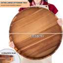 Extra Large 22INCH Premium Acacia Wood Tray Round Ottoman Tray with Handles Wooden Serving Tray Multi-Use for Dinner Breakfast in Bed Coffee Table Snack Entertaining Guests