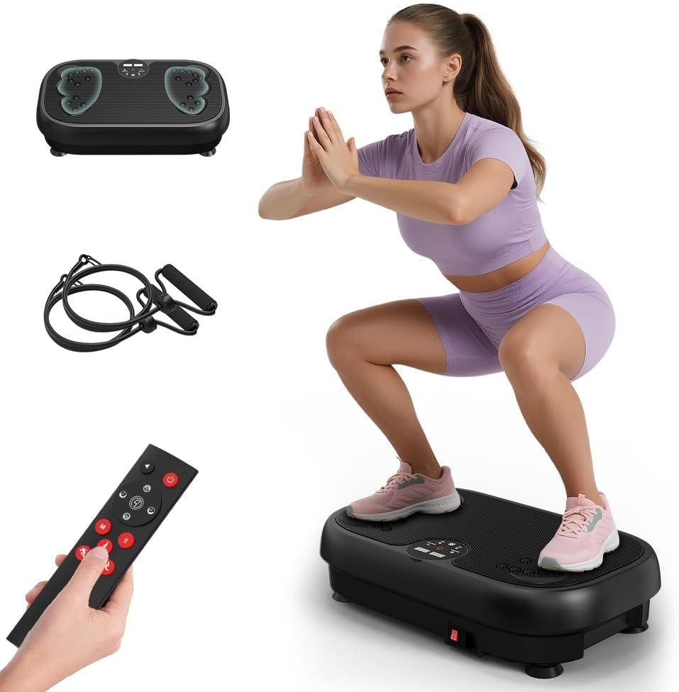 Relife Vibration Plate Exercise Machine Fitness Platform Whole Body Shaker Vibrate Stand Board Lymphatic Drainage Shaking for Weight Loss Fat Burning with 2 Resistance Bands Home Gyms Workout,400Lbs. (BLACK)