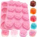 2 Pack Rose Silicone Mold Rose Flowers Shaped Silicone Molds 24-Cavity Valentine's Day Roses Chocolate Mold Nonstick Molds for Baking Cupcake Pan Chocolate Pudding Candy Ice Cube Candles Soaps (Pink)