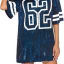 Nagfar Women Sequin Short T-Shirt Dress One Piece Set Birthday Party Short Sleeve Sports Casual Sexy Club Night Out Clubwear (Large, A Blue)