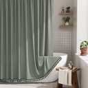 AmazerBath Boho Shower Curtains for Bathroom, Farmhouse Shower Curtain with Tassels, Sage Green Shower Curtain Set, Faux Linen Fabric Shower Curtain with 12 Hooks, Hotel Quality, 72x72 Inches
