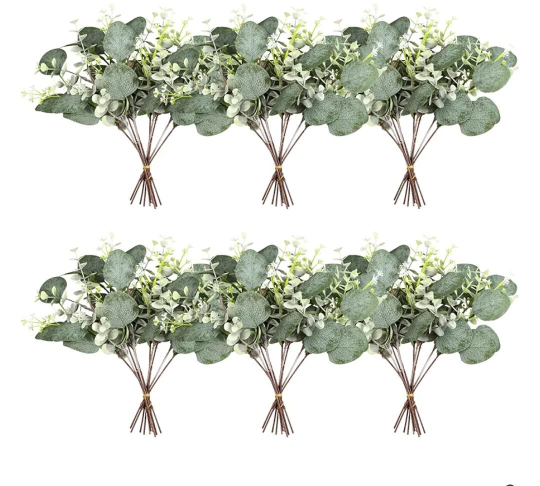 40 Pcs Artificial Greenery Eucalyptus Stem Silver Dollar Leaves Baby Eucalyptus Leaves Suitable for Family Wedding Vase Centerpieces Bouquet Flower Arrangement