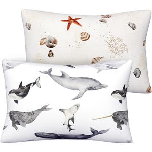 Pobi Baby 13x18 Cotton Pillowcase - 2 Pack Premium Toddler Pillowcase - Ultra Soft Jersey Knit - Crib Pillow, Kids Pillow, Travel Pillow Case Cover (Seaside)