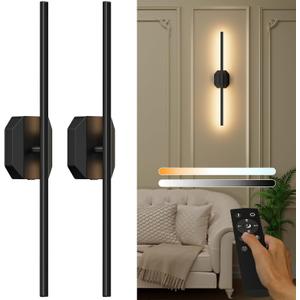 Battery Operated Wall Sconce Set of Two,Wireless Wall Sconces USB Rechargeable Wall Lights with Remote Control,3000K-6000K Dimmable for Bedroom,Background Wall,Living Room,Hallway,Wall Decor,28inch