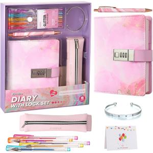 Secret Diary with Lock for Girls, 256 Pages Locking Diary with Pen, Kids Journal with Lock for Teens, Journals Set for Teen Girls, Birthday Gift Ideas for Girl Ages 8-12, Gifts for 8 9 10 11 12 Year Old Girl(Pink Violet Watercolor)