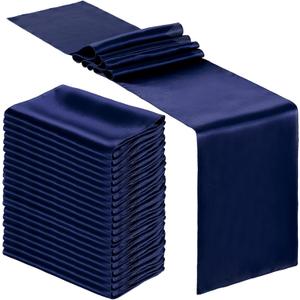 Bencailor 24 Pcs Navy Blue Satin Table Runner Bulk 12 x 108 Inches Long Table Runners Bright Smooth Fabric Tablecloth for Wedding Banquet Birthday Spring Graduation Party Decorations