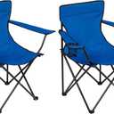 Folding Camping Chair with Cup Holder, 225lbs Capacity, Portable Foldable Chair with Large Anti-Sink Feet, PE Coated Fabric for Outdoor, Beach, Fishing, Backpacking, Blue 2PCS