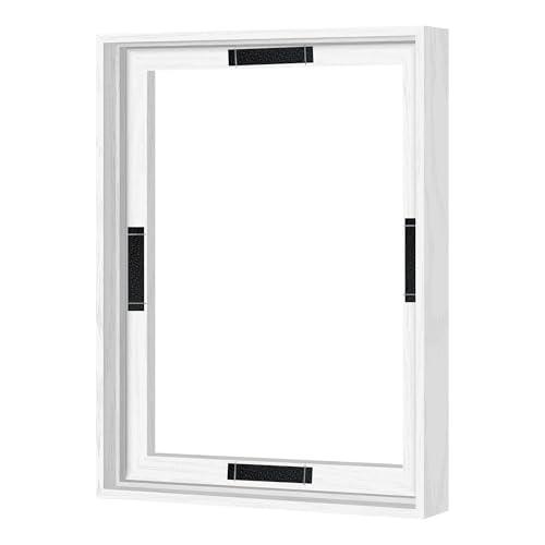 Abtgt 11x14 Canvas Floating Frame with 0.9" Deep, White Floater Frame for Canvas Paintings with Adhesive, Vertical or Horizontal Wall Art frame for Prints Oil Painting Diamond Decor, 1 Pack