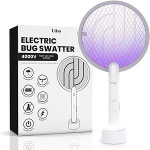 LiBa Electric Fly Swatter Racket, 2 in 1 Electric Bug Zapper USB Rechargeable, 4000V Indoor Outdoor Mosquitoes Zapper with 5 Layer Safety Mesh, Cordless Insect Killer Trap Home Office Camping Patio