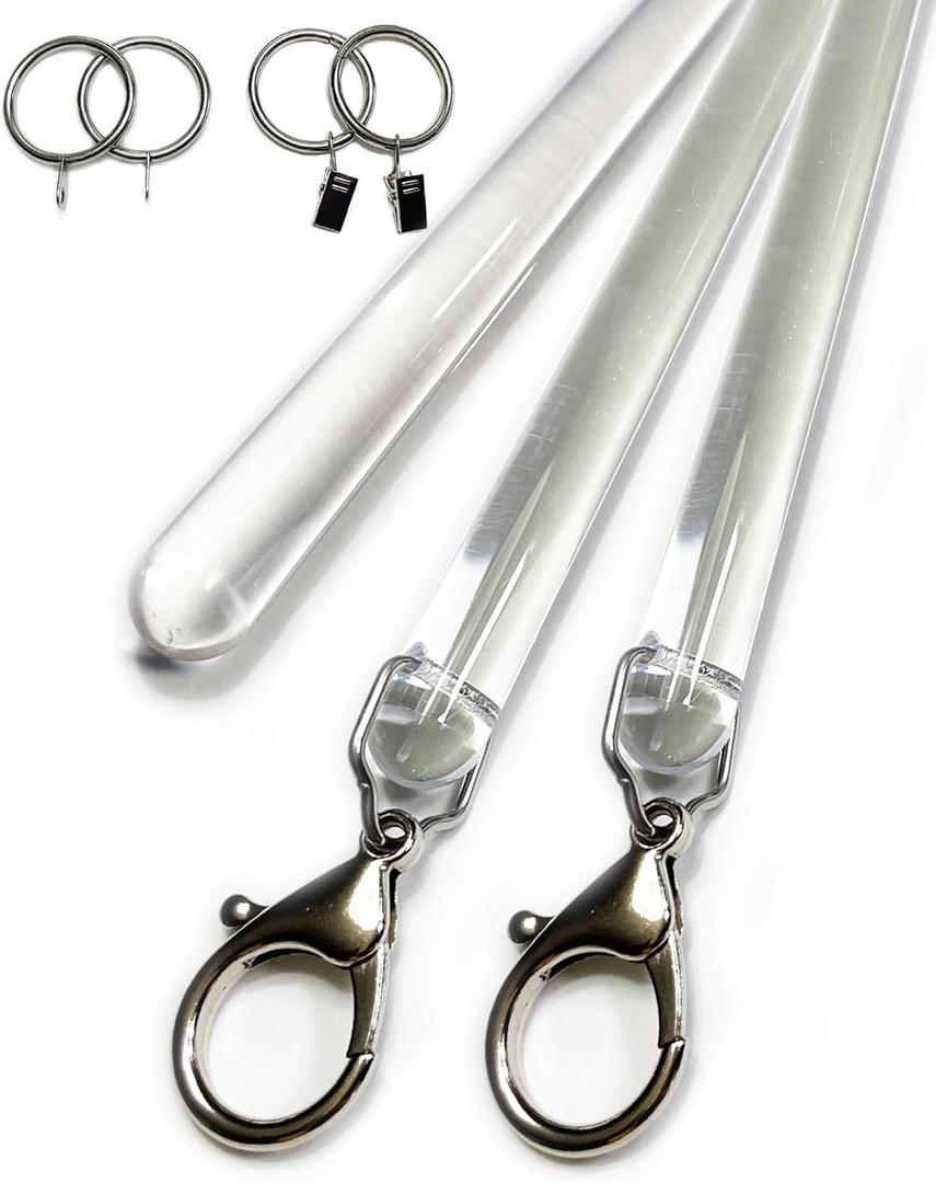 46 inch (2 Pack) All Clear Acrylic Curtain Pull Wand - 2 inches shy of 48 inch - Clear Curtain Wand - Invisible Drapery Wand - Drapery Pull Rod (46 Inch)
