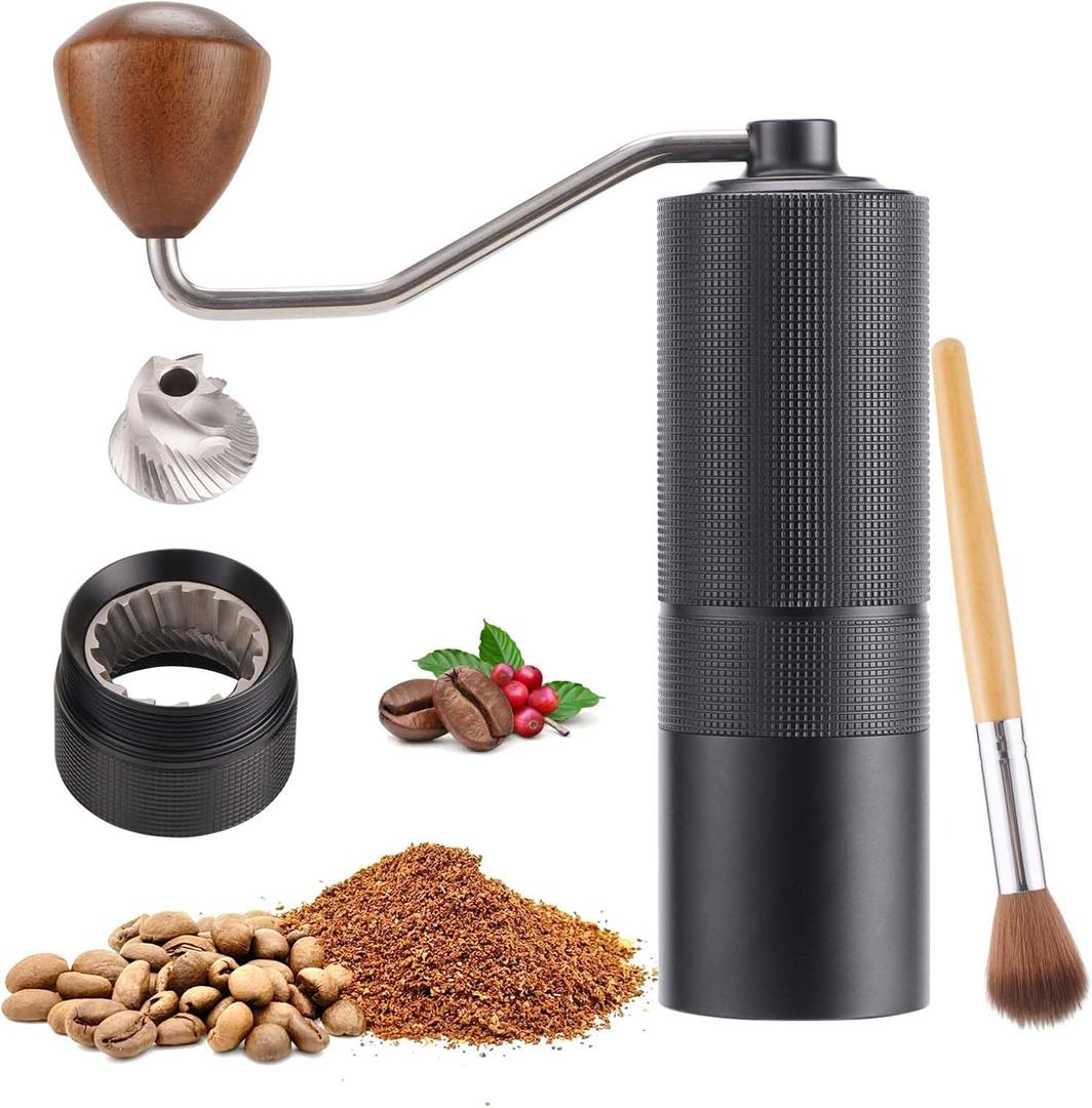 Manual Coffee Bean Grinder, Popsweeter C38 hand coffee grinder with Stainless Steel Conical Grinding Burr for Espresso, Pour Over, French Press, Moka, Americano, for Office Home Traveling Camping (Black)