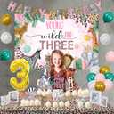 Young Wild and Three Decorations, Safari 3rd Birthday Decorations for Girl, Backdrop Happy Birthday Banner Cupcake Cake Toppers Cheetah Number 3 Foil Balloon for Jungle 3 Year Old Birthday