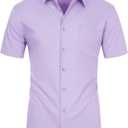 FAHIZO Men's Short Sleeve Dress Shirt Regular Fit Soild Casual Business Stretch Button Down Shirts with Pocket (3X-Large, Lavender)