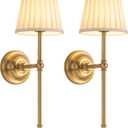 KDG Cordless Wall Sconces Set of 2, Small Wireless 5200mAh Rechargeable Battery Fabric LED Wall Lamps, Portables Lightings for Wall Painting, Living Room, Bedroom, Hallway, Gifts, Night Light (Gold)